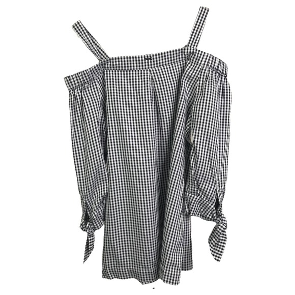 Tyler‎ Boe Women's Off The Shoulder Blouse 3/4 Sleeves White Gingham Cotton XS - Picture 3 of 11